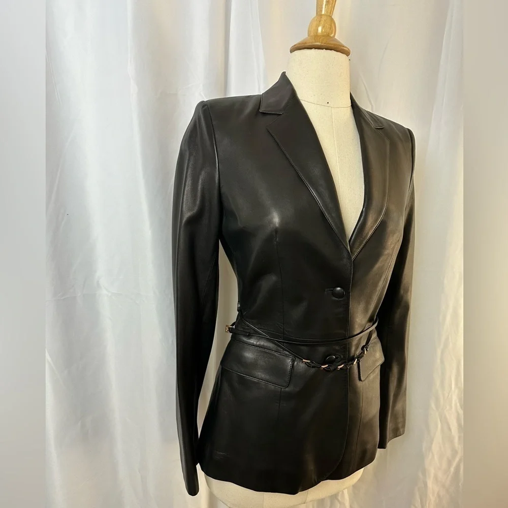 Brand New Prada Black Leather Blazer/Jacket with Detachable Leather Belt